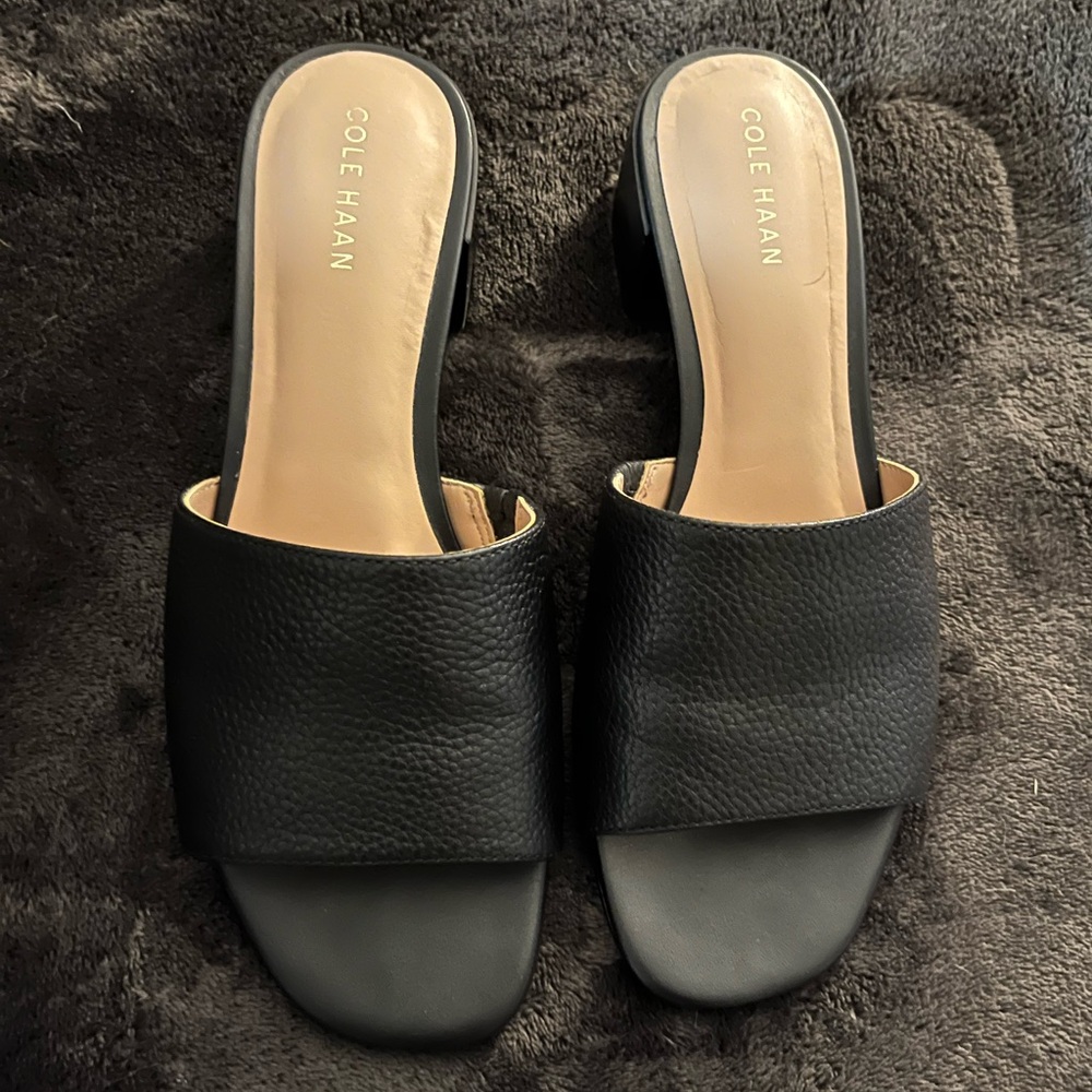 Cole Haan Black Leather Slide Mules